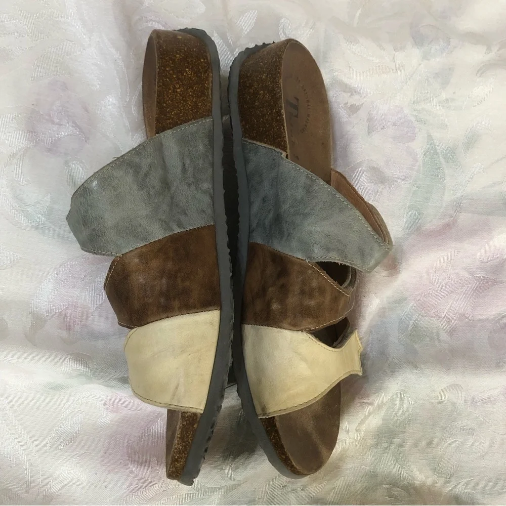 Think! Leather Mitzi Adjustable Footbed Slide Wedge Sandals size 9